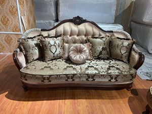 Sofá de 6 Plazas de Estilo Antiguo Europeo para Sala de Estar, Tapizado en Tela, con Madera Tallada, Juego de Sofás para Sala de Estar - Product Image 4