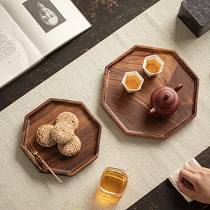 Walnut Wood Octagonal Plate <b>Large</b> Solid Wood <b>Serving</b> <b>Tray</b> For Dessert Snack Tea Set Household Use - Product Image 4