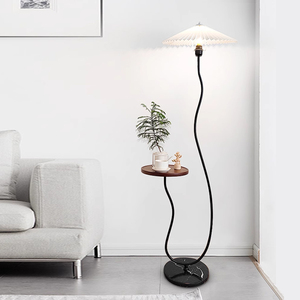 Led Decorative Black Standing Floor Light With Table Marble <b>Base</b> Iron Fabric Shade Dimmable Morden Floor <b>Lamp</b> for Living Room - Product Image 6