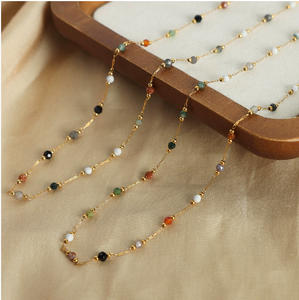 Collar de piedra Natural chapado en oro estilo Xi Qing INS, collar de <span class=keywords><strong>cadena</strong></span> de acero de titanio personalizado para regalos de mujer - Product Image 3