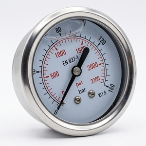 Manomètre sec antichoc en acier inoxydable 0-160 bar, 0-2300 psi, avec débitmètre arrière/inférieur, adapté aux applications oxygène - Product Image 3