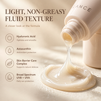 Fluide solaire hydratant ultra-léger à protection solaire SPF 50 à large spectre, soin de la barrière cutanée, crème solaire personnalisée pour le visage
