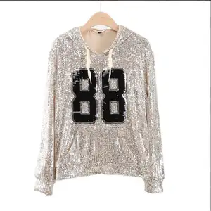 Wholesale Fashion Casual Lady Graceful Beading Hoodies Women's Sweatshirt Suit Two-Piece Set 2021 New Sequins Tracksuit Set