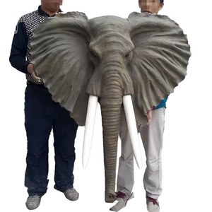 Scultura animale in <span class=keywords><strong>resina</strong></span> appesa da parete con testa di elefante su misura dipinta a mano per decorazione esterna per interni artigianali di fabbrica - Product Image 1