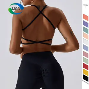 Custom Logo Fitness Yoga Wear Cross Back Recycled Sports Bra Women Workout Sports Bra Sexy Fitness Seamless Nude Yoga Bra
