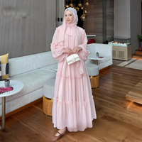 Abaya élégante de Dubaï 2026, robe musulmane en mousseline double couche, tenue islamique maxi à volants étagés pour femmes, idéale pour le Ramadan
