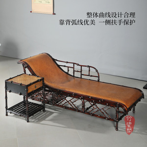 Bamboo Chaise Lounge Chinese Style Lacquered Bamboo Frame Tapered Legs Tilting Design Daybed Furniture - Product Image 3