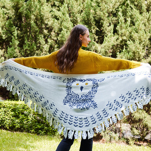 Sciarpa/Stola da donna bianca in maglia con motivo gufo delle nevi, stile casual sottile, alla moda, per serate e cene, ideale per primavera e autunno - Product Image 2