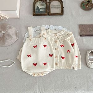 Mùa Thu Trẻ Sơ Sinh Áo Phù Hợp Với Thêu Dệt Kim Cardigan Cô Gái Romper Áo Len Cotton Bé Bộ Quần Áo - Product Image 6