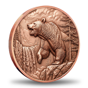 Moneda de Cobre Fino 999 de 1 oz con Oso Pardo Rugiente, Relieve Alto 3D, Medalla Redonda Coleccionable de Vida Silvestre Norteamericana, Venta al por Mayor - Product Image 1