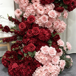 Promise Romantic Dreamy Pink Red Mixed Artificial Roses Flower Arrangement Handmade Polyester Wedding Decor - Product Image 4