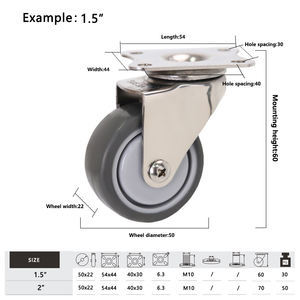 2 Zoll TPR Edelstahl 50mm Workbench Caster Wheel <span class=keywords><strong>Light</strong></span> <span class=keywords><strong>Duty</strong></span> Rollstuhl Möbel Rollen Räder - Product Image 2