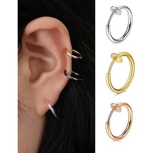 Clip-on Hoop <b>Earrings</b> Zinc Alloy 2.0mm Diameter Multiple Sizes Unisex Fashion Jewelry - Product Image 3