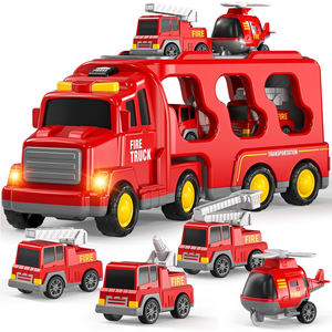 5 In 1 giocattolo trasportino <span class=keywords><strong>camion</strong></span> dei <span class=keywords><strong>pompieri</strong></span> trasporto attrito veicoli giocattolo con aereo antincendio giocattolo per i bambini regali di compleanno di natale - Product Image 1