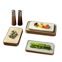Plat de service rectangulaire en porcelaine pour cuisine japonaise-coréenne, idéal pour sushis et grillades, style japonais, compatible micro-ondes, plateau long de 10 pouces