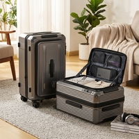 Valise trolley unisexe à ouverture latérale, compartiment profond, grande capacité, 20 pouces, avec roulettes universelles silencieuses, anti-chute, en PC, design tendance