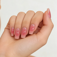 Ongles à presser ABS rose et blanc effet ombré français, courts, forme cercueil, couvrance totale, réutilisables pour les doigts, 24 pièces