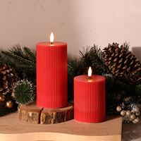 Cire de paraffine Matti 3D Flamme réelle Rouge Pilier Rayé Flamme vacillante Ensemble de 4 Télécommande Décoration de la maison Bougies LED