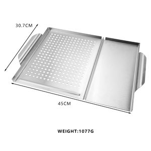 Wajan pemanggang persegi panjang baja antikarat Kemah 2-in-1, wajan potong panggangan piring pemanggang BBQ luar ruangan 2-in-1 - Product Image 2