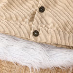 Veste en velours côtelé pour bébés garçons et filles, doublure Sherpa, col à revers, boutonnée, épaisse et chaude, vêtement d'extérieur teint pour l'hiver - Product Image 5