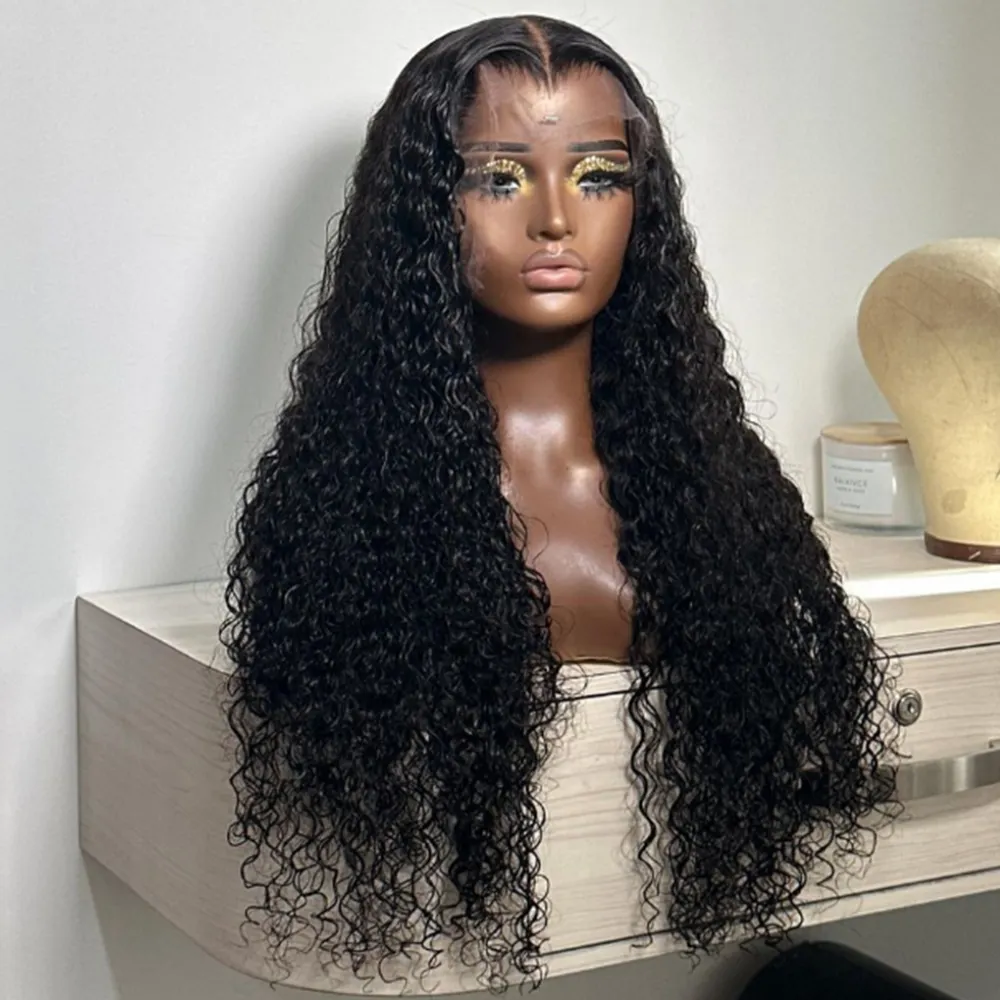 13x4 Lace Front Raw Indian Human Hair Kinky Curly Wigs Pre Plucked 5X5 Hd Lace Closure Wigs , Water Wave Lace Front Wigs