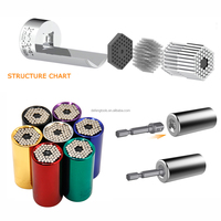 Jeu de clés à douilles universelles 7-19 mm, douille magique colorée avec adaptateur pour perceuse, outil manuel multifonctionnel pour perceuse électrique et à percussion