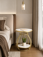 Table d'appoint moderne en pierre frittée, base en fer courbé couleur or champagne, étagère de rangement inférieure, mobilier de salon, directement de l'usine