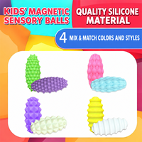 Balles sensorielles en silicone texturé magnétique, jouets anti-stress souples à presser en rose et violet pour le jeu tactile