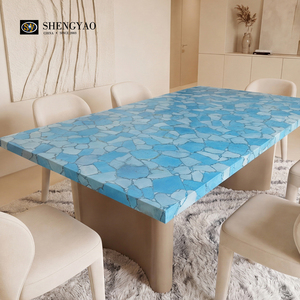 Set Tavolo da Pranzo in Pietra Turchese Blu Naturale Semipreziosa <span class=keywords><strong>per</strong></span> Ristoranti e Ville - Product Image 4