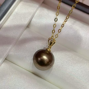 Pendentif en perle de Tahiti d'eau de mer, fermoir couronne en or 18 carats, collier à perle unique, breloque de luxe pour femme, produit fini, vente en gros - Product Image 3