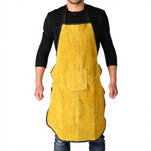 Golden Brown Leather Welder Apron Heavy Duty Work Industrial Use <b>Fire</b> Resistant Sleeveless Breathable Safety Apron for Welding - Product Image 1