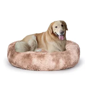 Suppliers large luxury ultra cushion brown plush indoor sofa washable calming donut cuddler pet funny dog fluffy bed