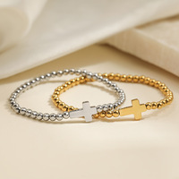 Bracelet à perles croisées plaqué or 18 carats, en acier inoxydable inaltérable, idéal pour un cadeau