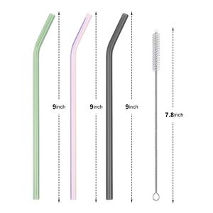 Pailles en verre borosilicate courbées colorées en gros, pailles en verre courbées réutilisables - Product Image 2