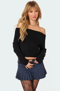 Pull en tricot à manches longues et épaules dénudées élégant et tendance pour femmes, haut uni pour l'automne et l'hiver, nouveau style, hauts en <span class=keywords><strong>crochet</strong></span> - Product Image 6