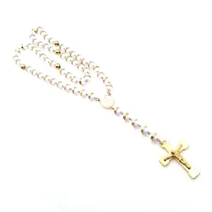 Neueste Design Perlen Halskette Edelstahl Kette Halskette Rosenkranz Mode Perlen Halskette