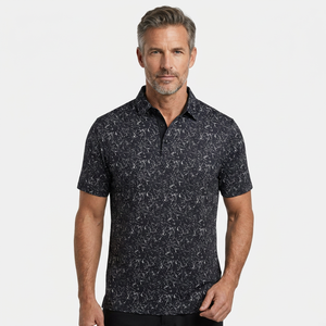 Polo à manches courtes pour homme, imprimé, coupe classique, vêtement décontracté, respirant, en polyester tissé, motif noir et blanc - Product Image 6