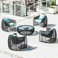 Nouvelle conception de mobilier d'extérieur imperméable, hôtel, villa, canapé de jardin en rotin en demi-cercle, ensemble de salon de jardin