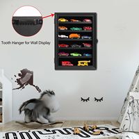 Kotak pajangan mobil mainan model skala 1/64, terbuat dari kayu, modern, hitam, ramah lingkungan, dapat dilepas, terpasang di dinding, dan terkunci.