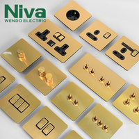 Niva prise française EU Standard luxe Vintage panneau en acier inoxydable interrupteurs et prises d'éclairage mural