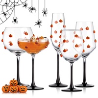 Set Gelas Anggur Labu 3D Halloween Grosir, Tiup Mesin, Tangkai Hitam, Gelas Champagne, Gelas Martini (OEM/ODM)