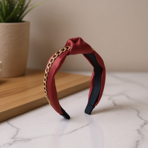 Diatema Fascia per capelli da donna in PU con nodo e catena, regolabile, stile casual - Product Image 3