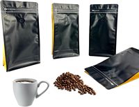 Nouvelle pochette à fermeture éclair à gousset à fond plat recyclable personnalisée noir or debout meilleur sac de café avec valve