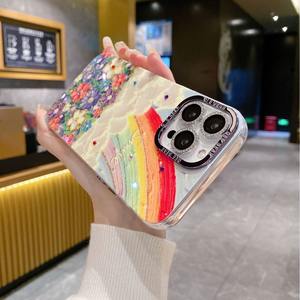 Cover per <span class=keywords><strong>iPhone</strong></span> 14 <span class=keywords><strong>13</strong></span> 12 11 <span class=keywords><strong>Pro</strong></span> Max con Fiori Arcobaleno in Stile Pittura a Olio Retrò, <span class=keywords><strong>Protezione</strong></span> Fotocamera in Metallo - Product Image 3