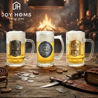 Verres à bière en verre avec poignée, steins modernes transparents avec logo métallique, tasses à eau personnalisées pour bar, vente directe usine OEM ODM