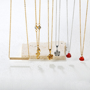 Collar con Colgante de Caballito de Mar de Acero Inoxidable, Cadena con Dije de Corazón en Oro, Plata y Oro Rosa, Joyería de Moda, Regalo para Mujer - Product Image 1