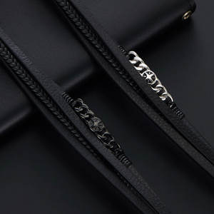 Bracelet pour homme en acier inoxydable 316L personnalisé, gravé, plaqué or 14k 18k, chaîne à maillons tendance, bracelets en cuir pour homme - Product Image 3