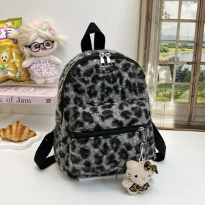 Fashionable and Versatile <b>Leopard</b> Print Plush <b>Backpack</b> Large Capacity New 2025 Lightweight Casual Bag Middle School Student Bag - Product Image 5