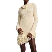 Vente en gros d'hiver personnalisé élégant col roulé frange gland moulante mini tricots gaufré coton biologique tricot robe pull pour femmes