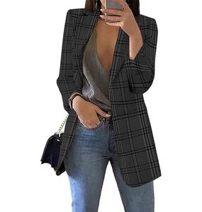 Modische Damen Karierte Jacke Frühling Herbst Langarm Revers Anzugjacke Übergröße Büro-Dame Schlanke Lässige Strickjacke Mäntel - Product Image 5